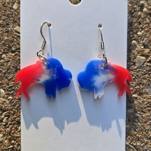 Vibrant Red and Blue Buffalo Earrings